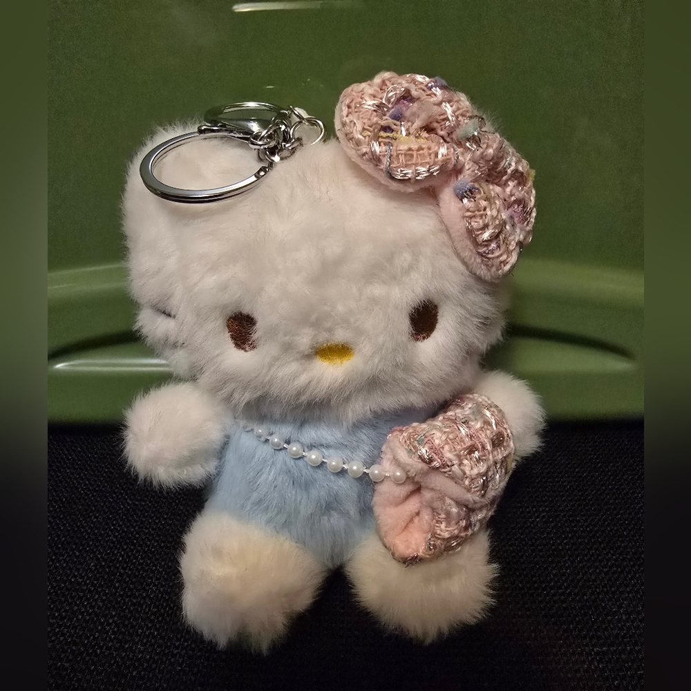 Hello Kitty Plush Keychain with Pink and Blue Outfit